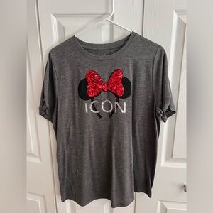 Disney Minnie Mouse Gray T-Shirt with Red Bow Design